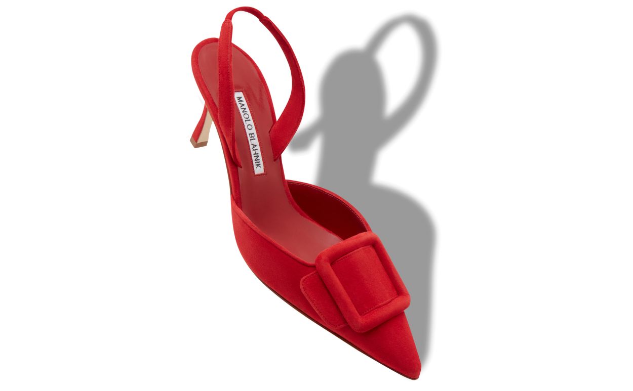 Tacco Alto Slingback in Suede Rosso