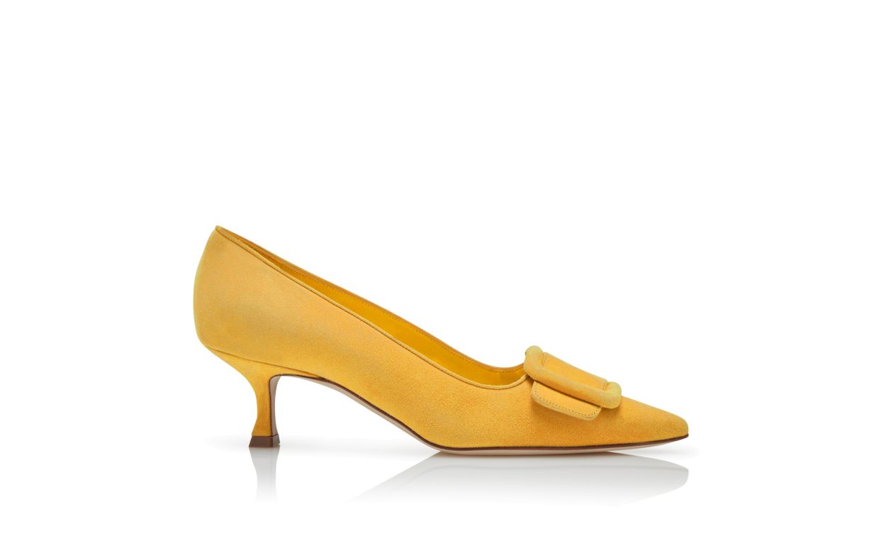 Pumps in Suede Giallo con Dettaglio Fibbia