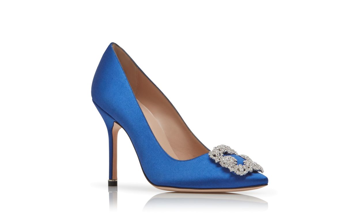 Pumps con fibbia in raso blu