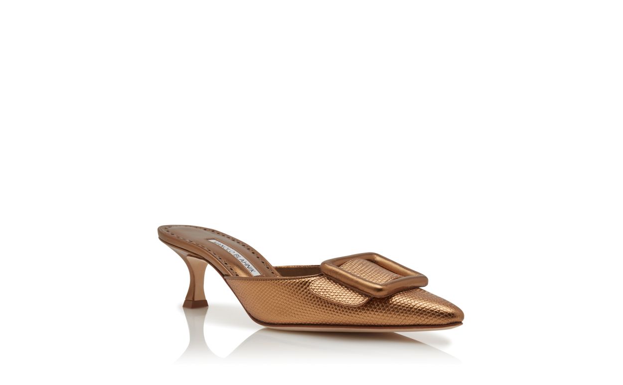 Mules in pelle di vitello bronzo con dettaglio fibbia