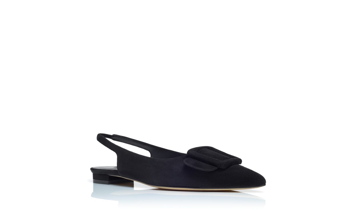Pumps Piatte con Dettaglio Fibbia in Suede Nero