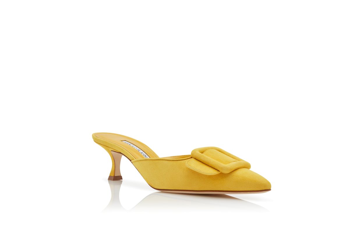 Mules in Suede Giallo con Fibbia