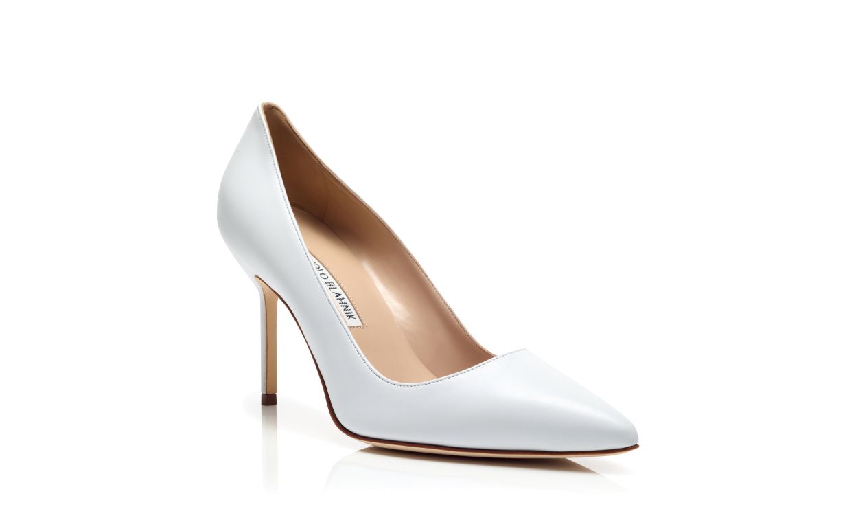 Pumps punta tonda in pelle di capretto bianca