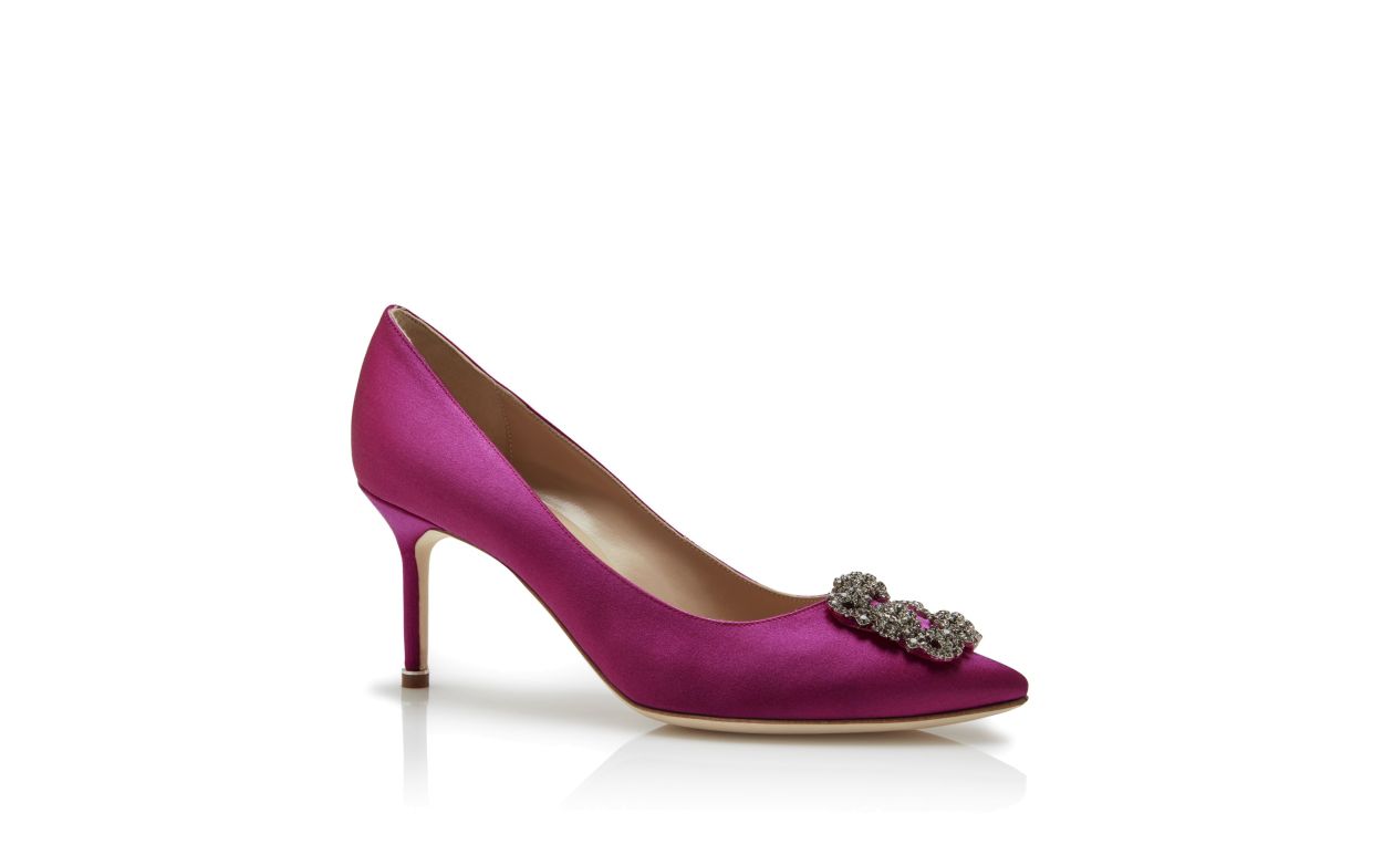 Pumps con fibbia in vetro satinato fucsia scuro