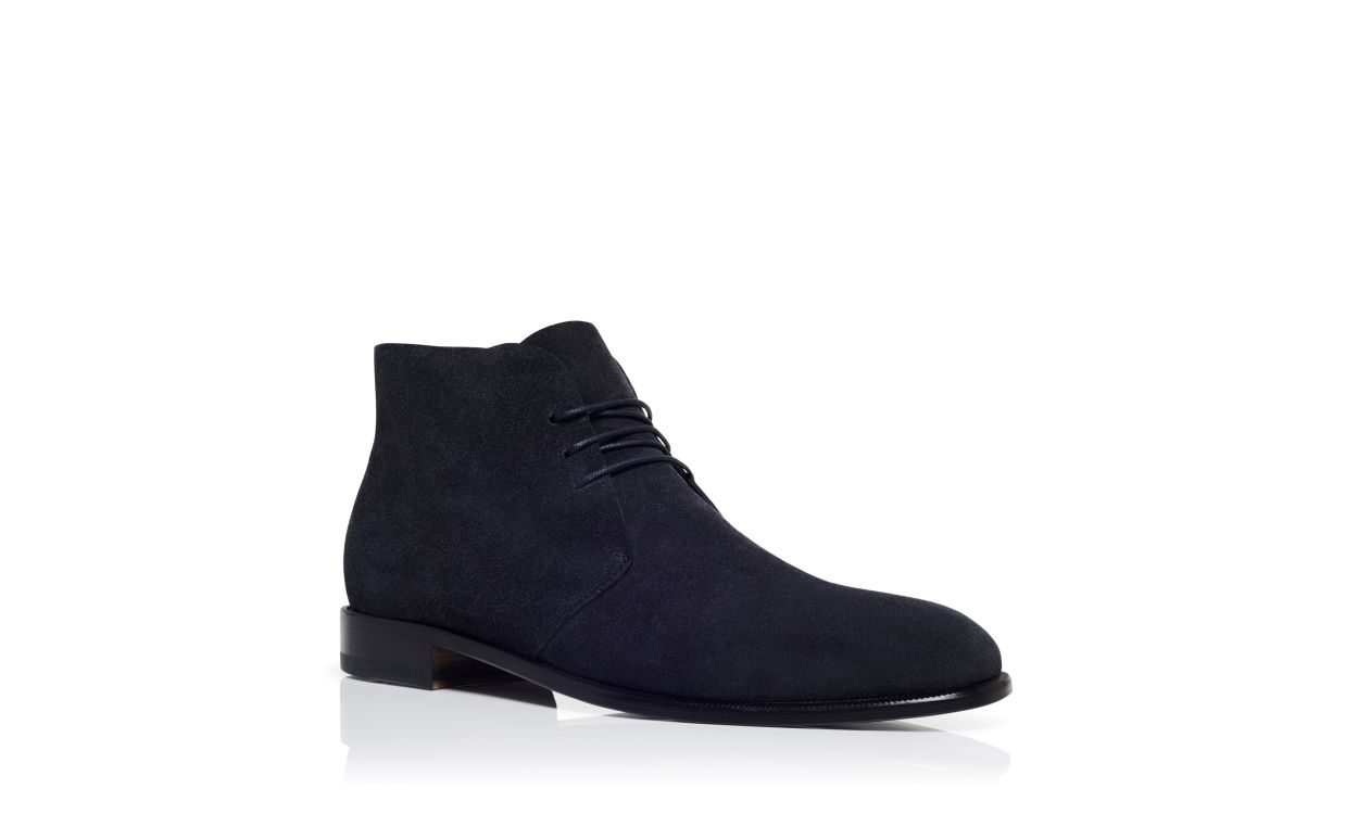 Stivaletti alla Caviglia in Suede Blu Notte con Lacci