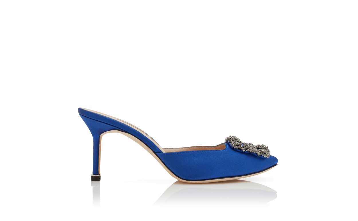 Mocassini in Seta Blu con Fibbia Decorativa