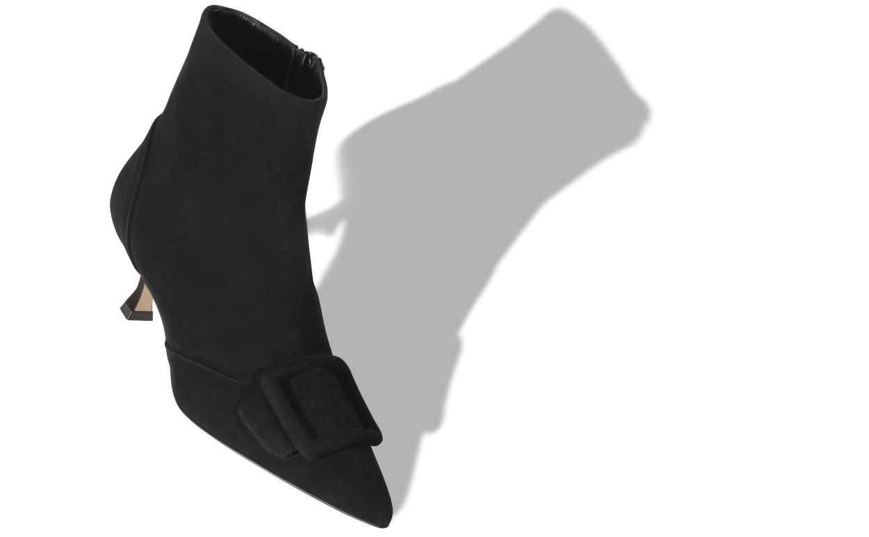 Stivali alla Caviglia in Suede Nero con Dettaglio Fibbia