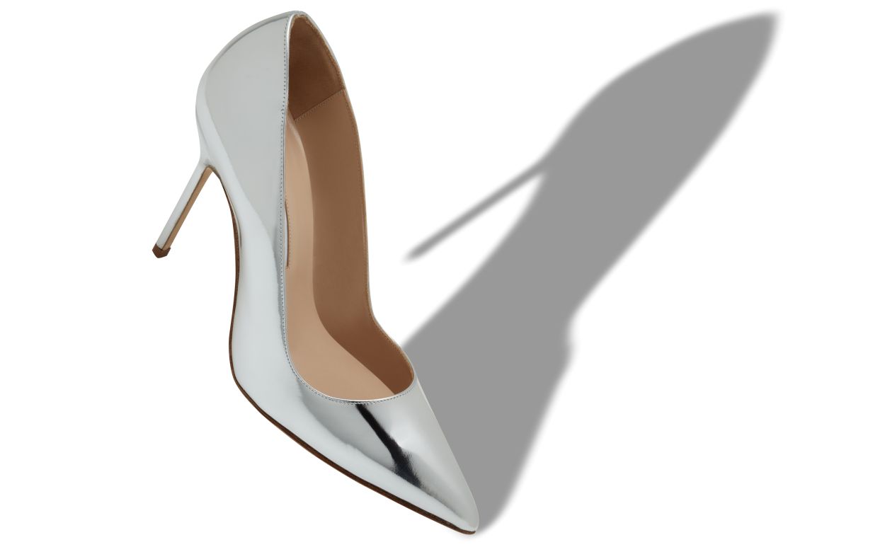 Pumps Punta Tonda in Pelle di Vitello Argento