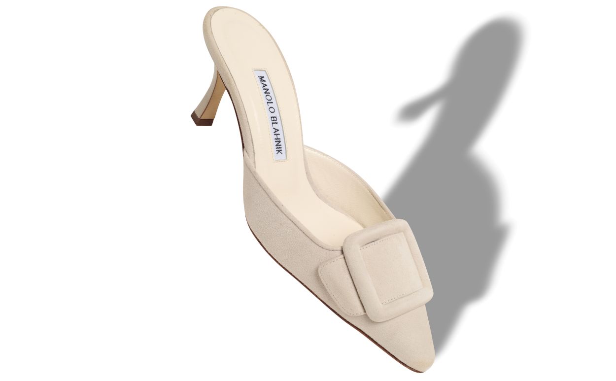 Mules in Sueda Crema Chiaro con Dettaglio Fibbia