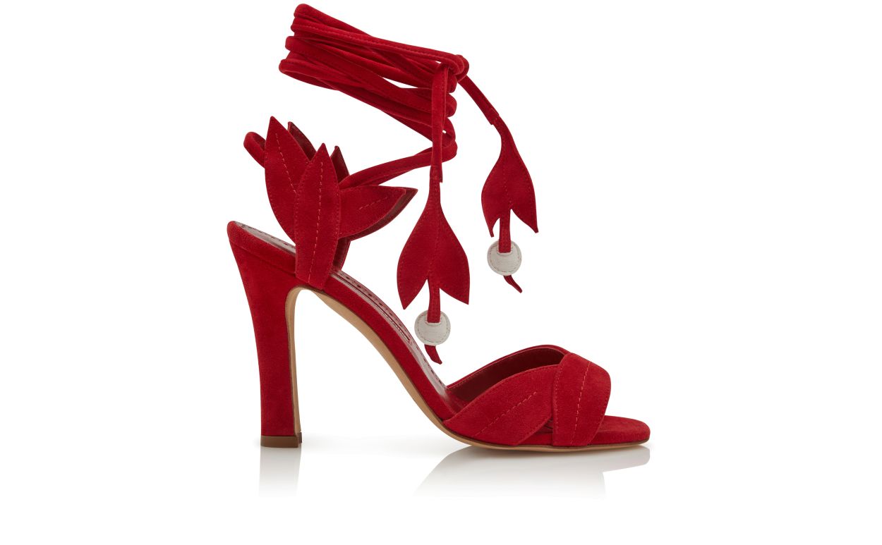 Sandali in Suede Rosso con Allacciatura