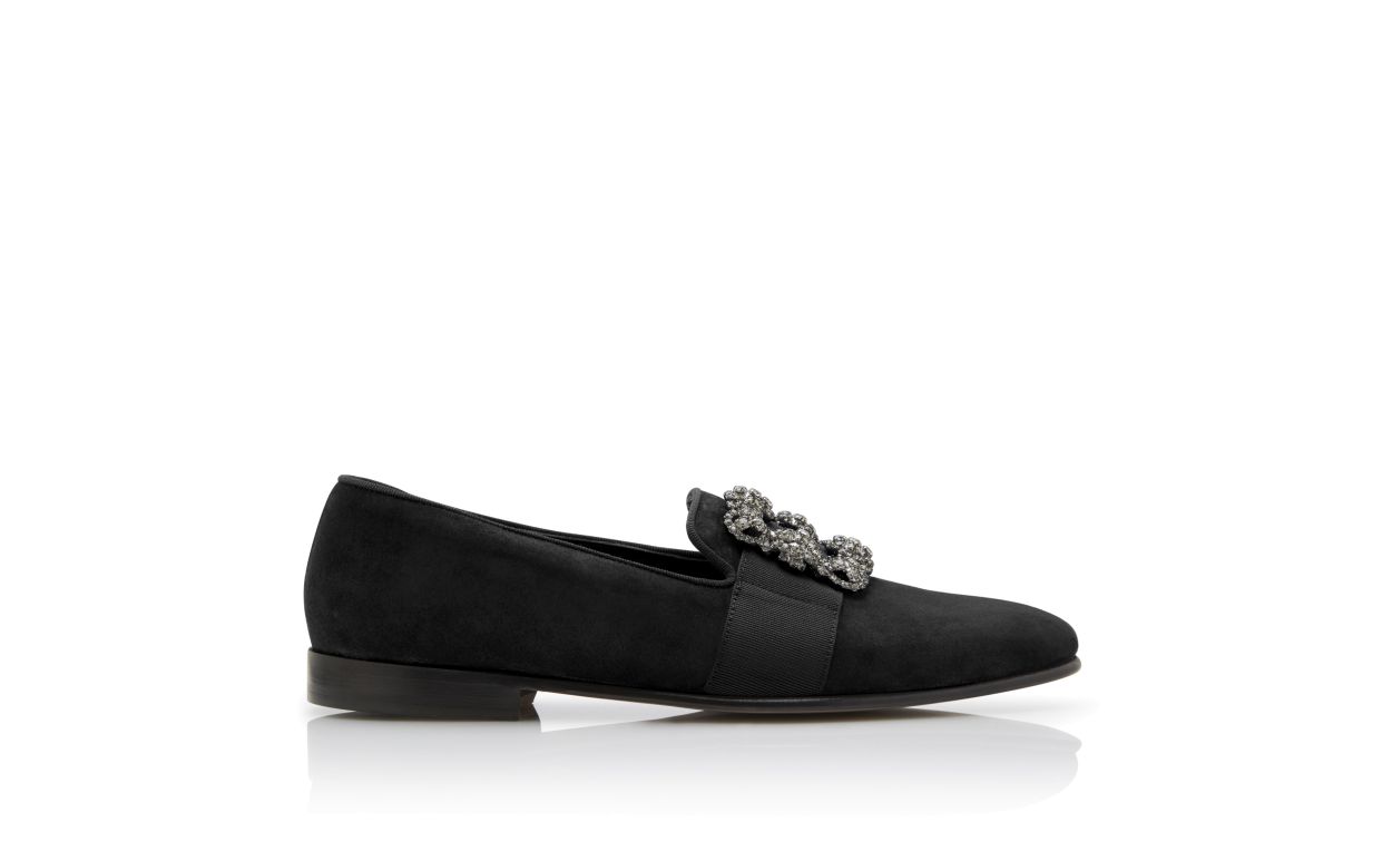 Loafer in Suede Nero con Fibbia Decorata
