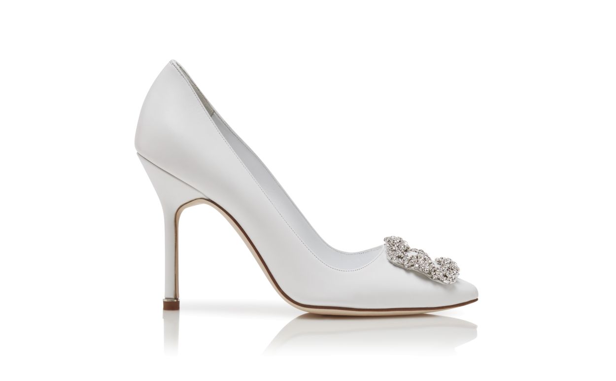 Pumps con fibbia in cristallo in pelle di vitello bianca