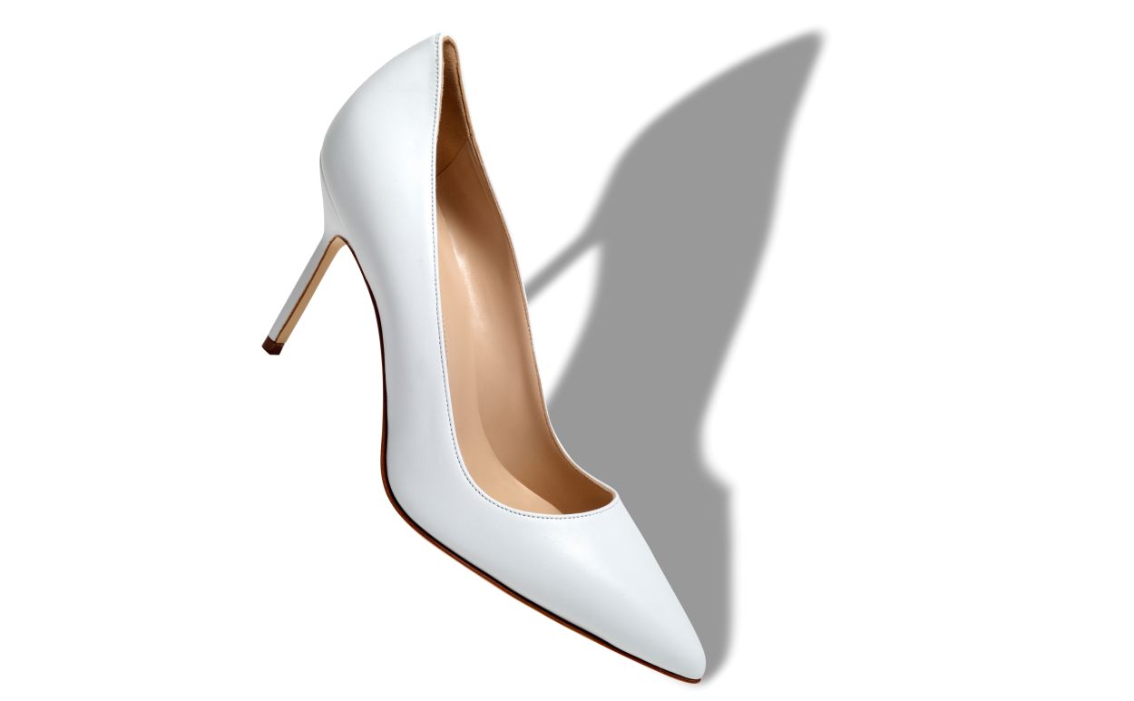 Pumps punta tonda in pelle di capretto bianca