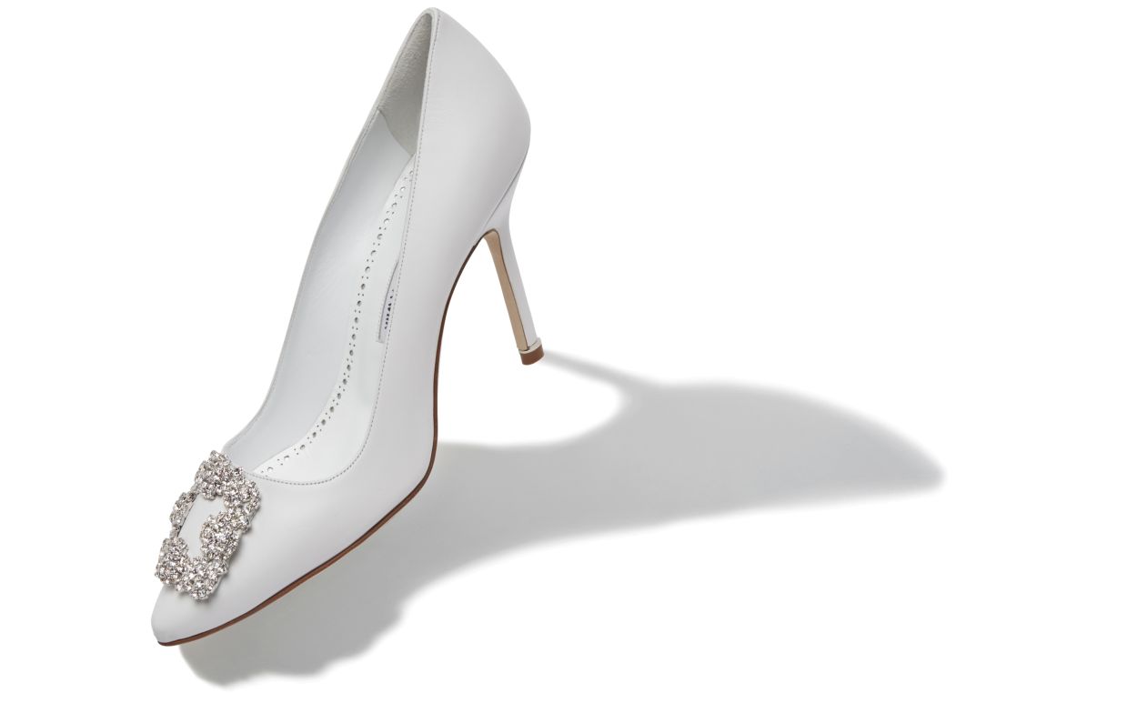 Pumps con fibbia in cristallo in pelle di vitello bianca
