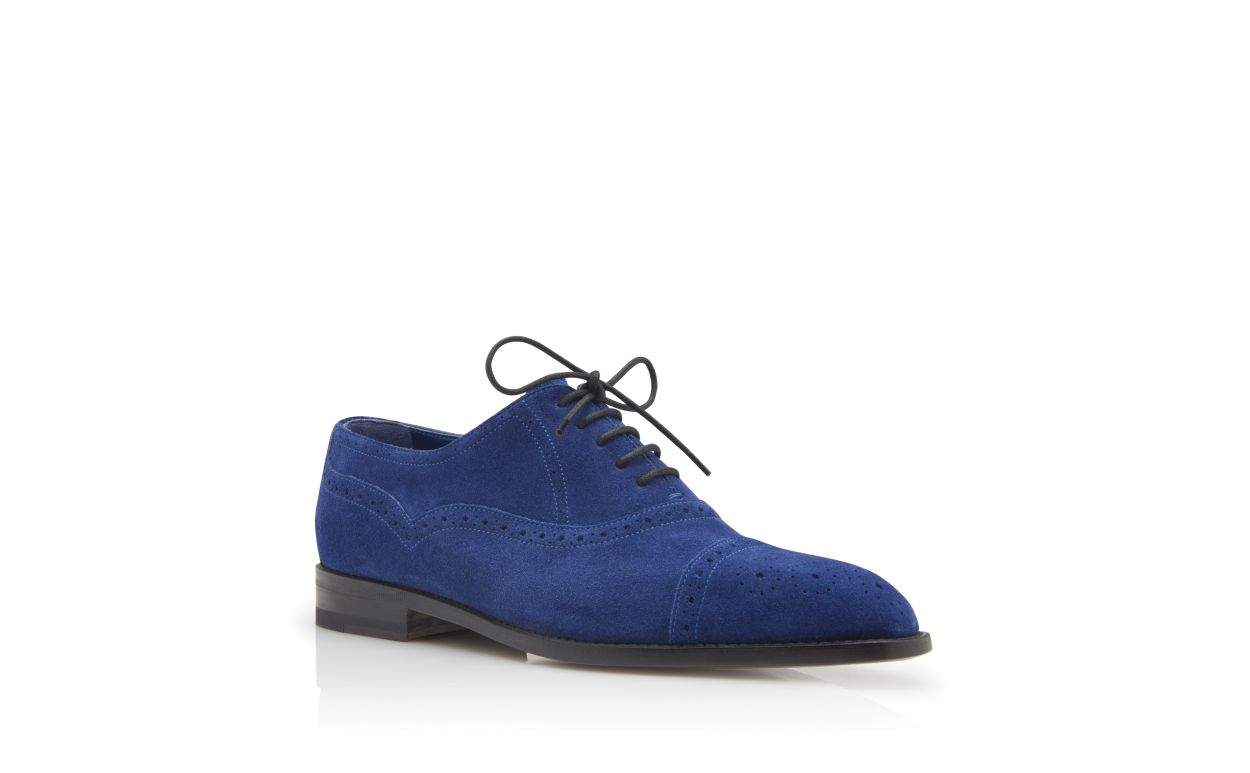 Oxford in Suede Blu Brillante con Punta a Cappuccio