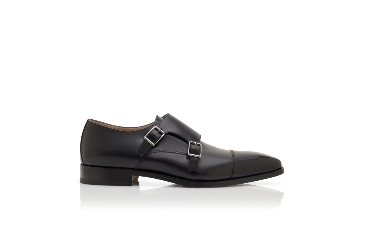 Scarpe da uomo in pelle di vitello nera con fibbia