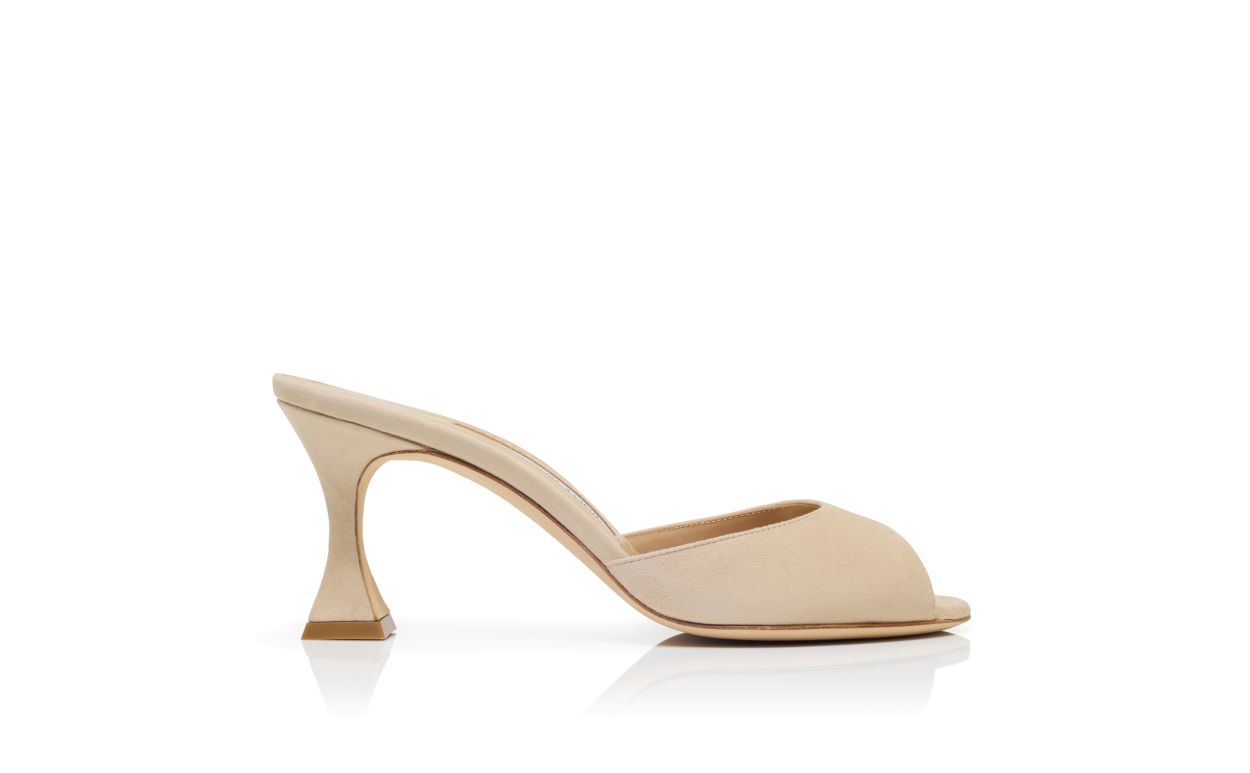 Mules in Suede Beige Chiaro con Punta Aperta