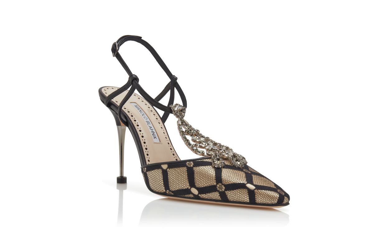 Pumps T-bar in rete beige chiaro e nero