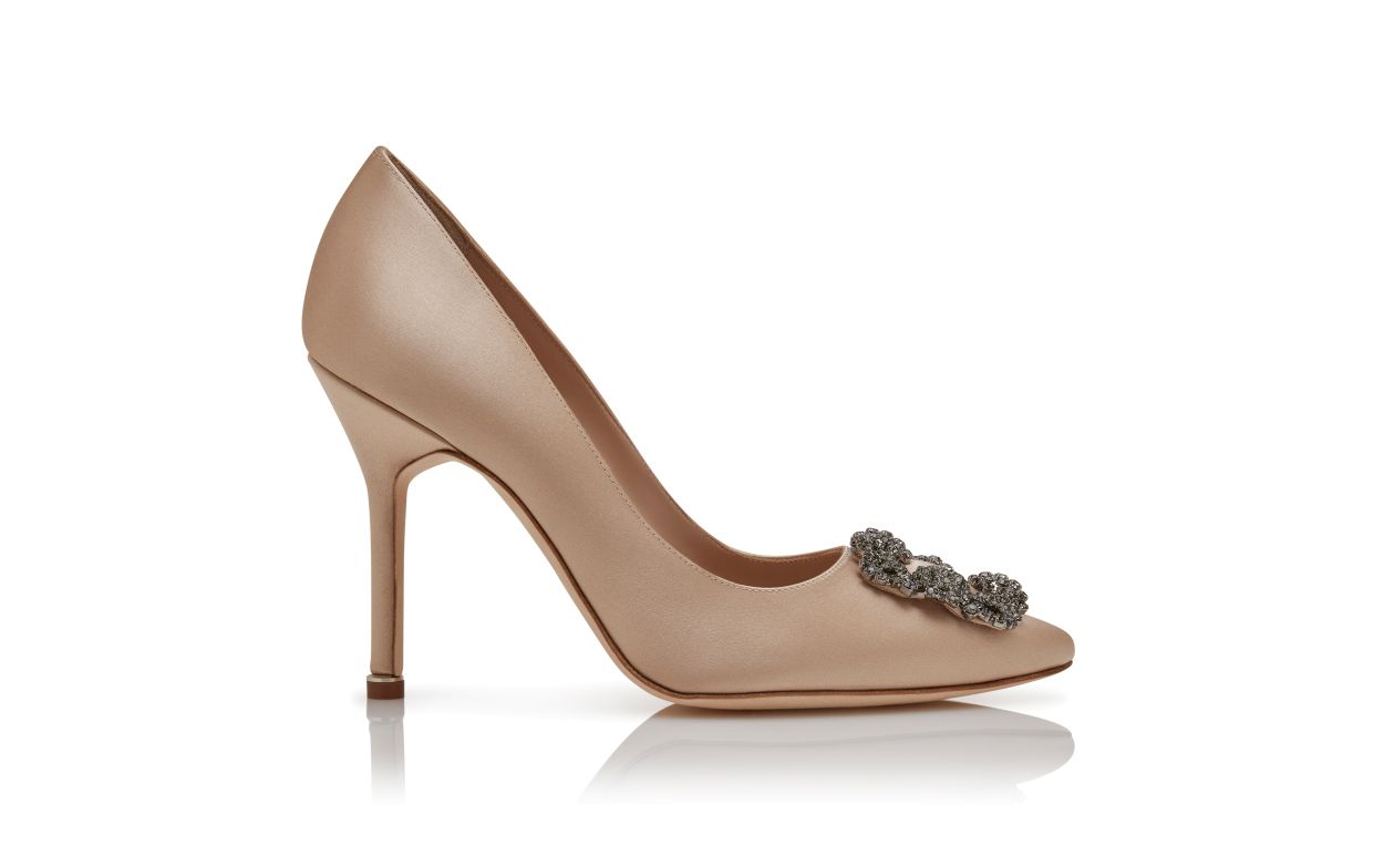 Pumps con fibbia in vetro champagne in raso