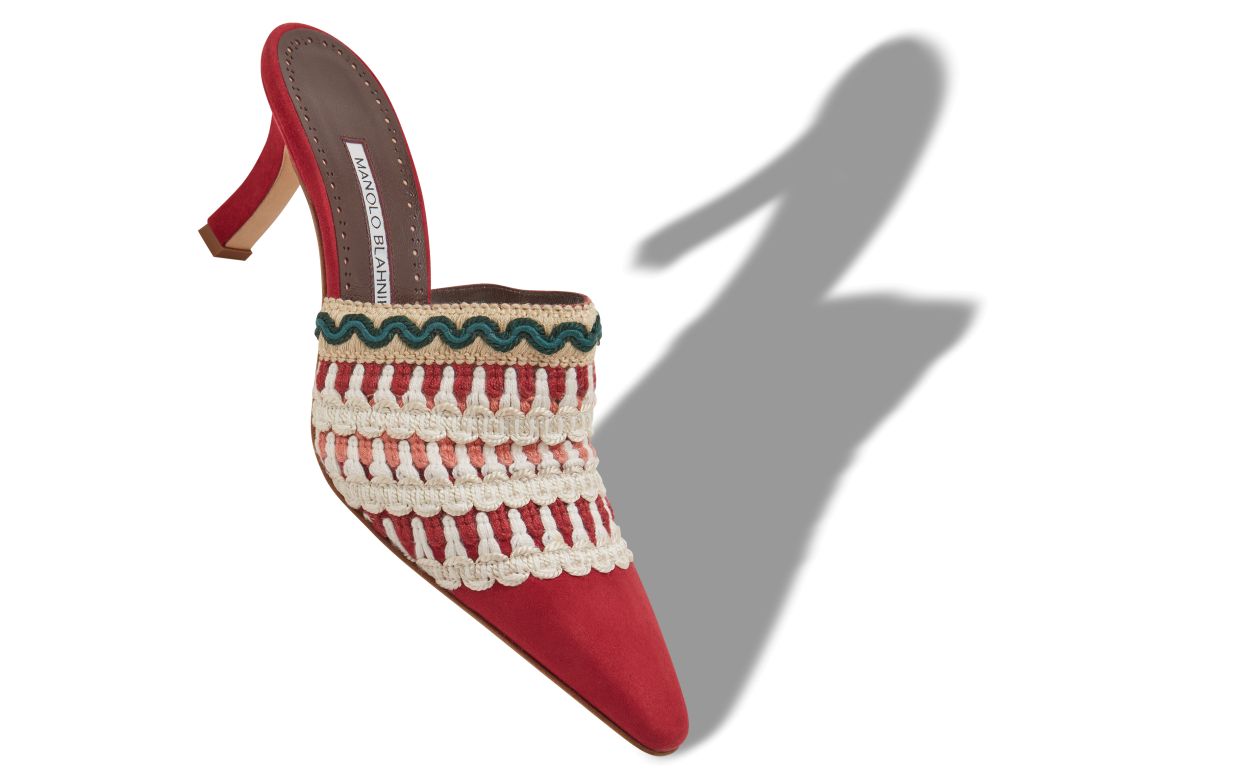 Mules in Suede Rosso con Dettagli a Maglia