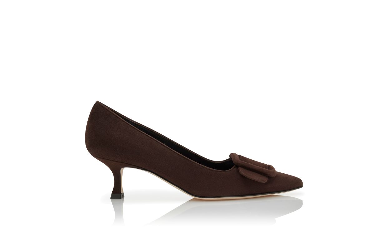 Pumps in Suede Marrone Scuro con Dettaglio Fibbia