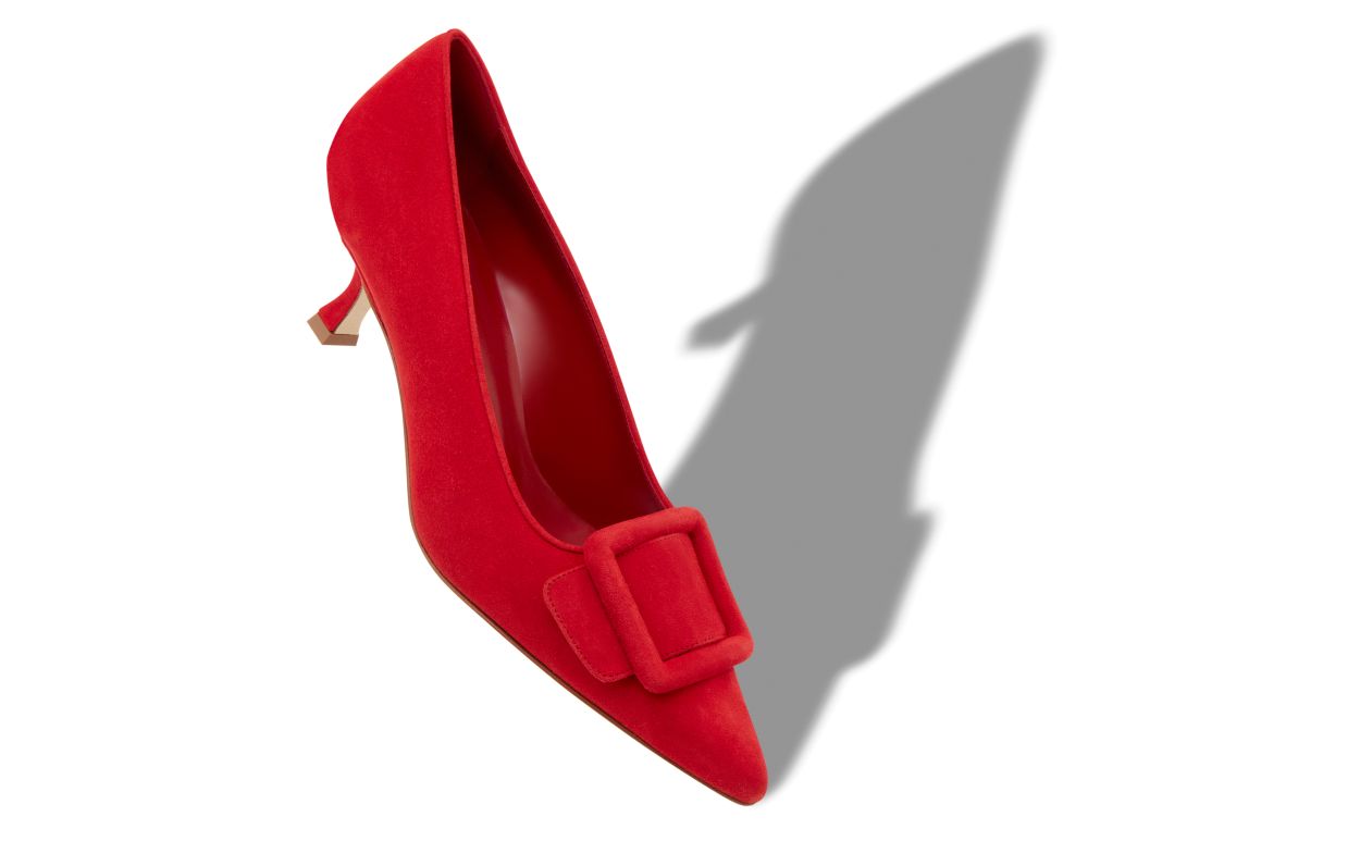 Pumps in Suede Rosso con Dettaglio Fibbia