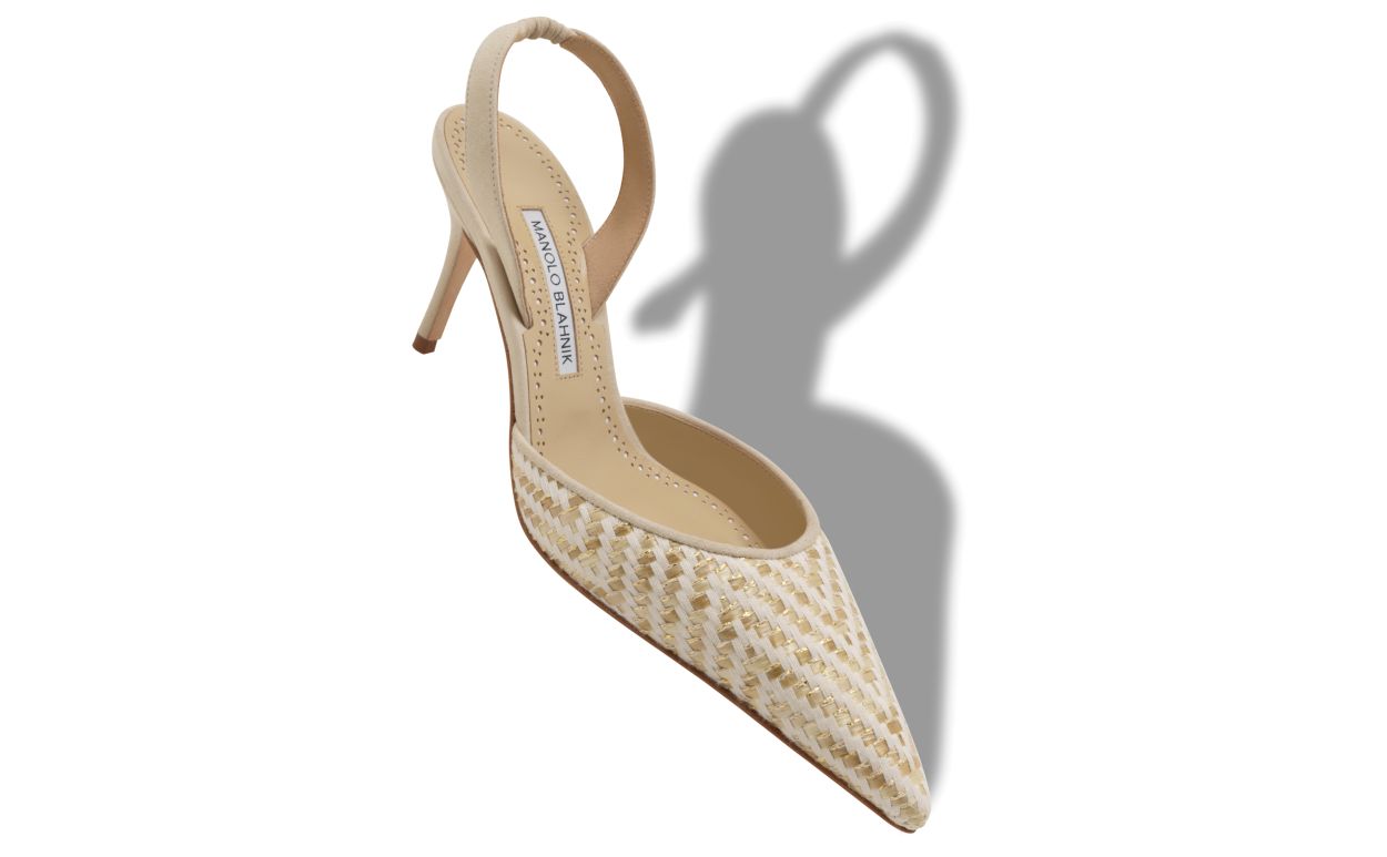 Pumps Slingback in Raffia Beige Chiaro e Avorio