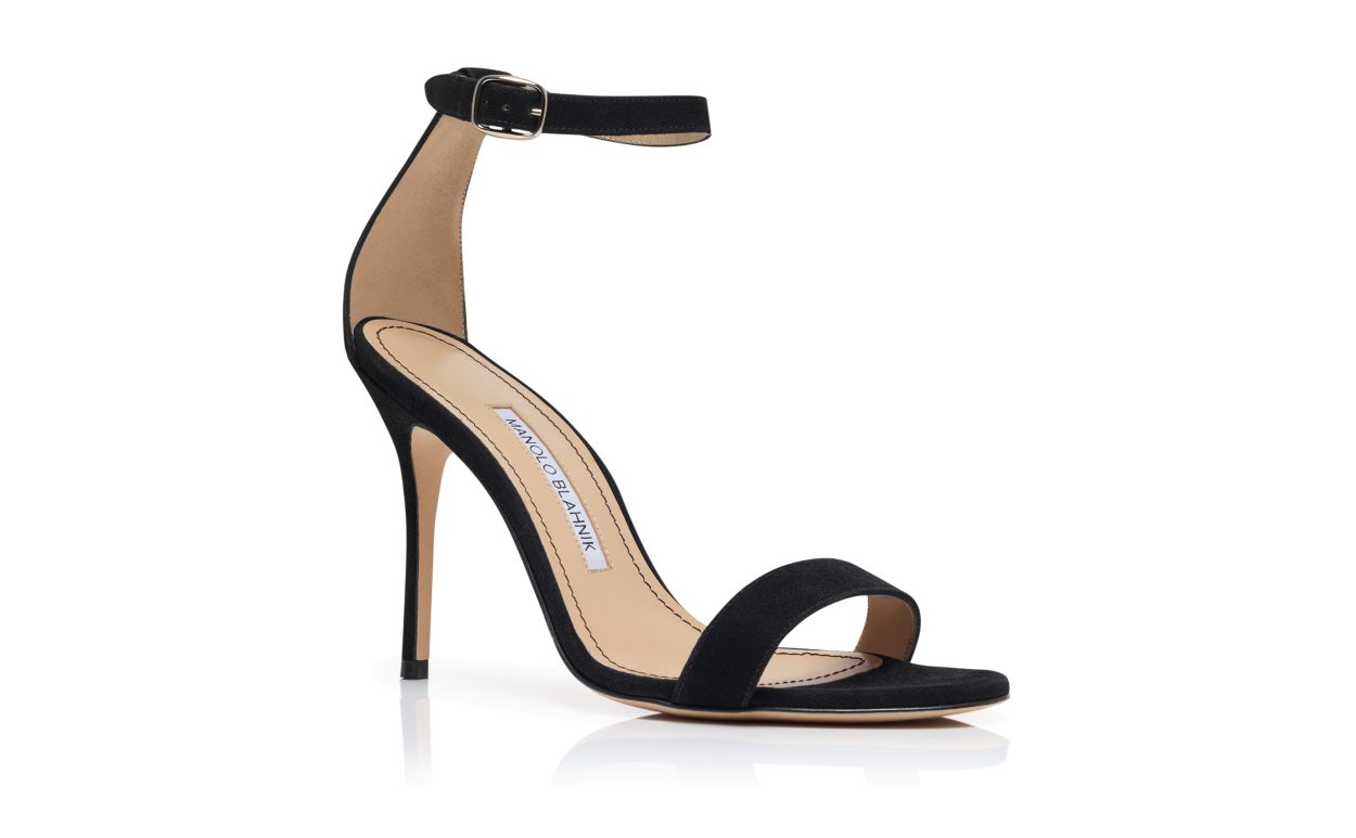 Sandali in Suede Nero con Cinturino per Caviglia