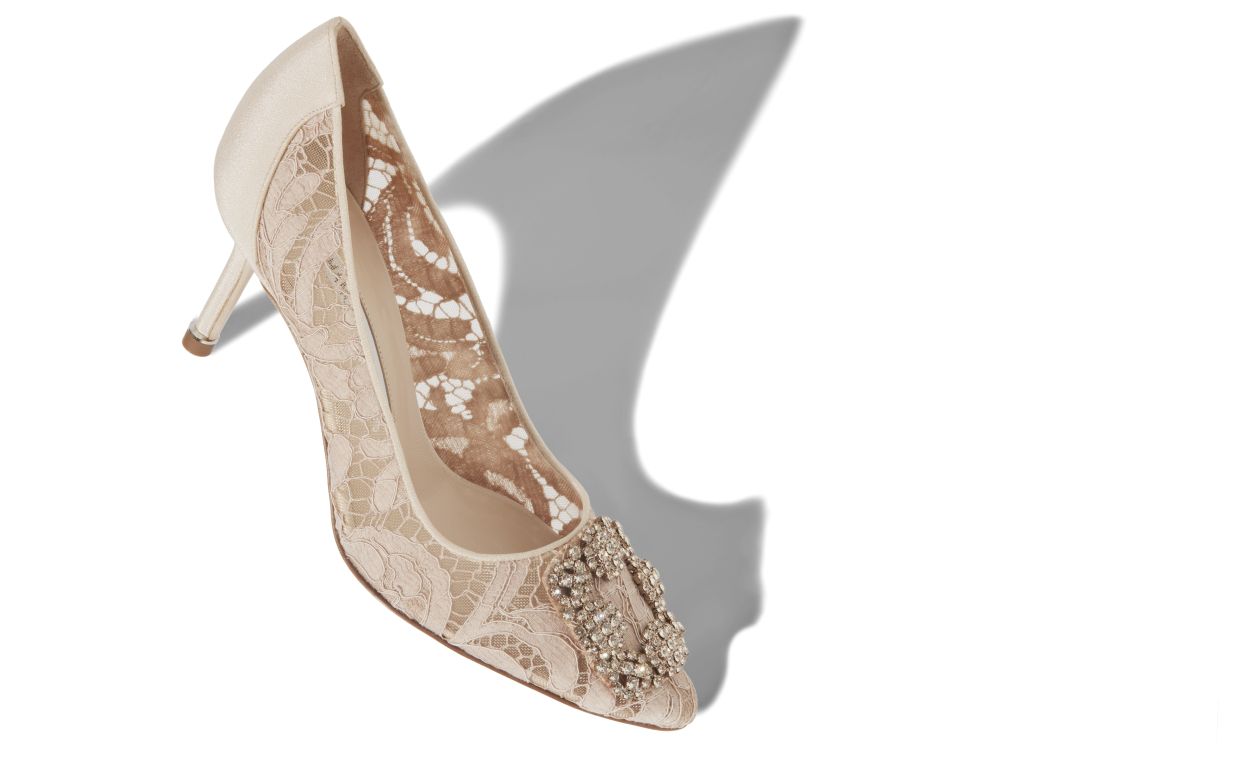 Pumps con cinturino in pizzo beige