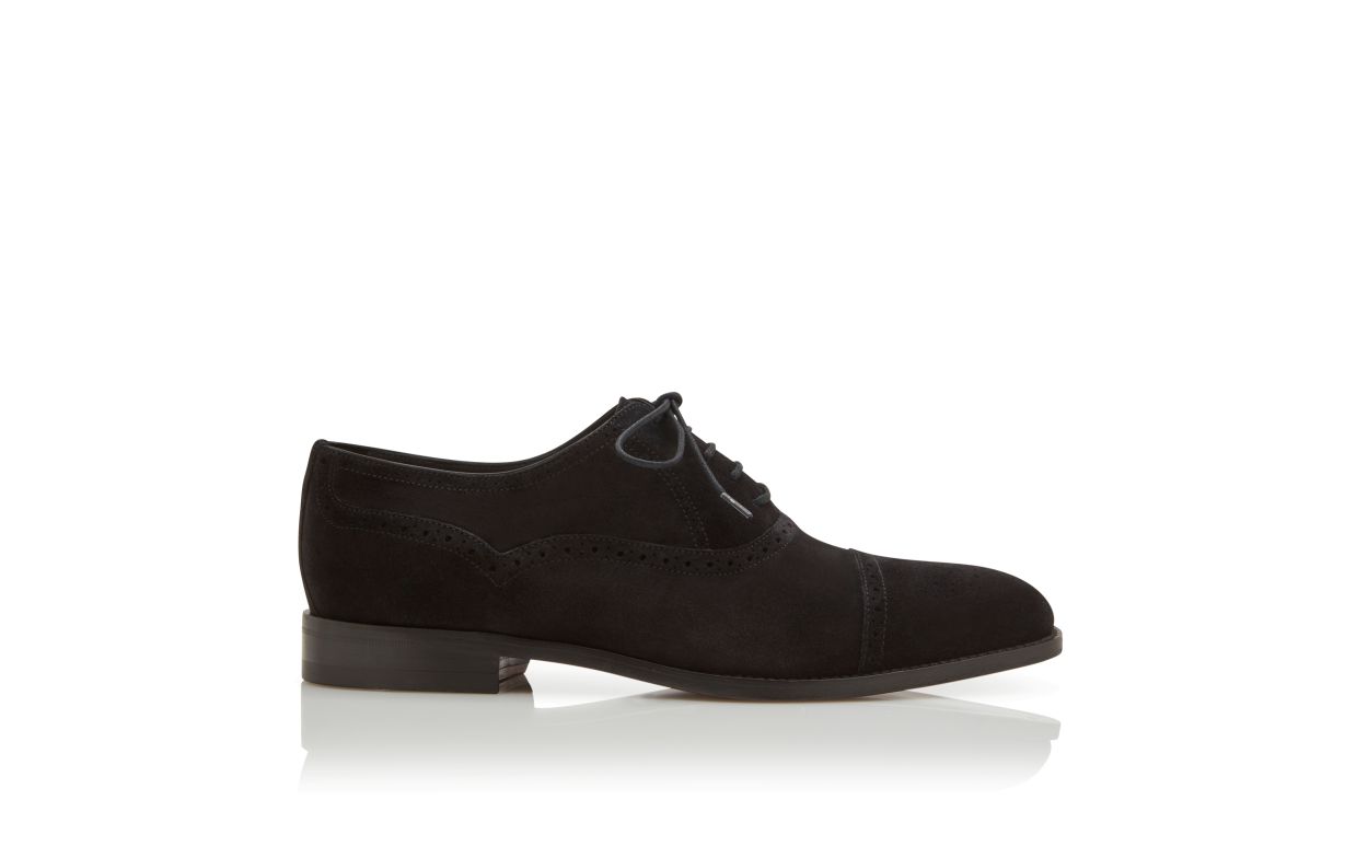 Oxford in Suede Nero con Punta a Cappuccio