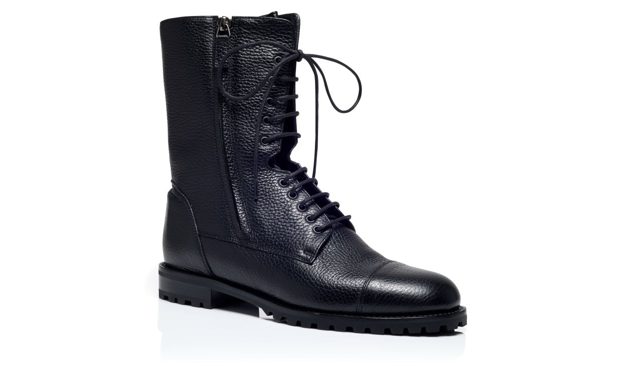 Stivali Militari in Pelle di Vitello Nero