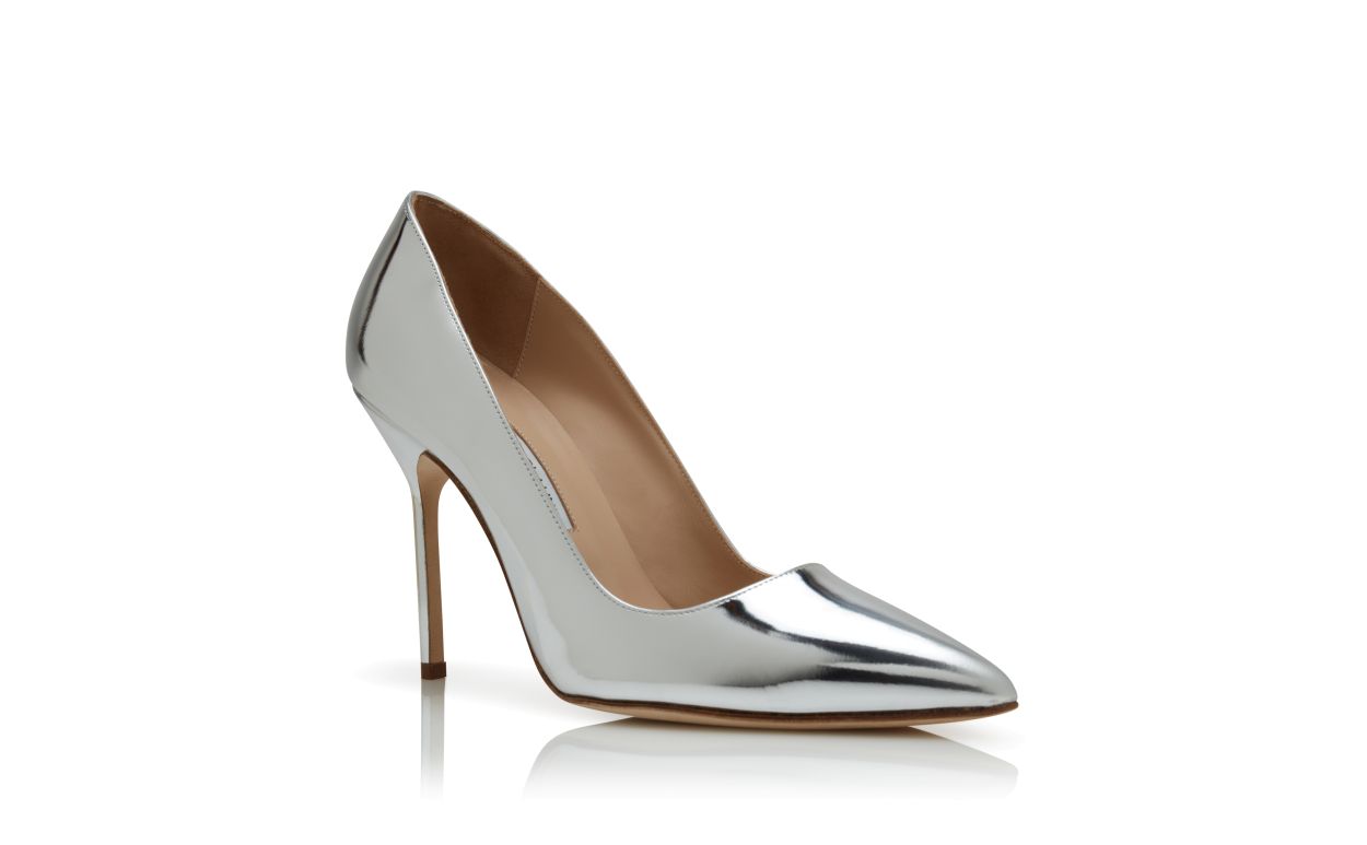 Pumps Punta Tonda in Pelle di Vitello Argento