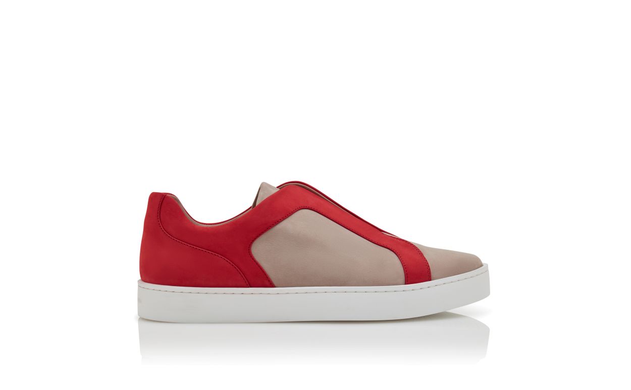 Sneakers in pelle di vitello grigia e rossa