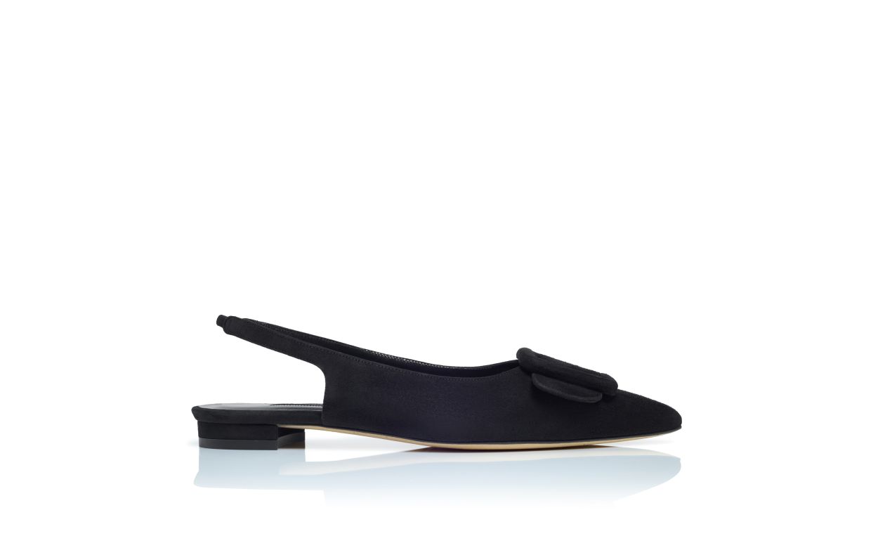 Pumps Piatte con Dettaglio Fibbia in Suede Nero