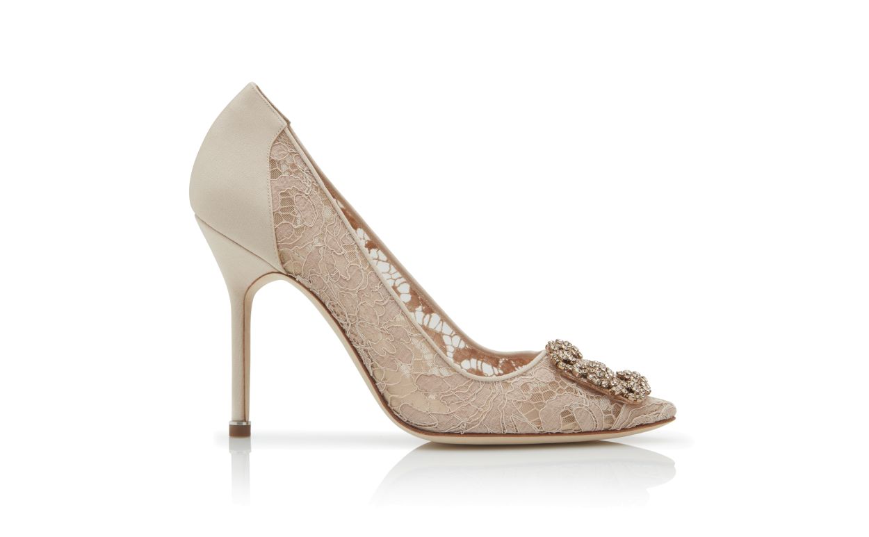 Pumps con cinturino in pizzo champagne rosa