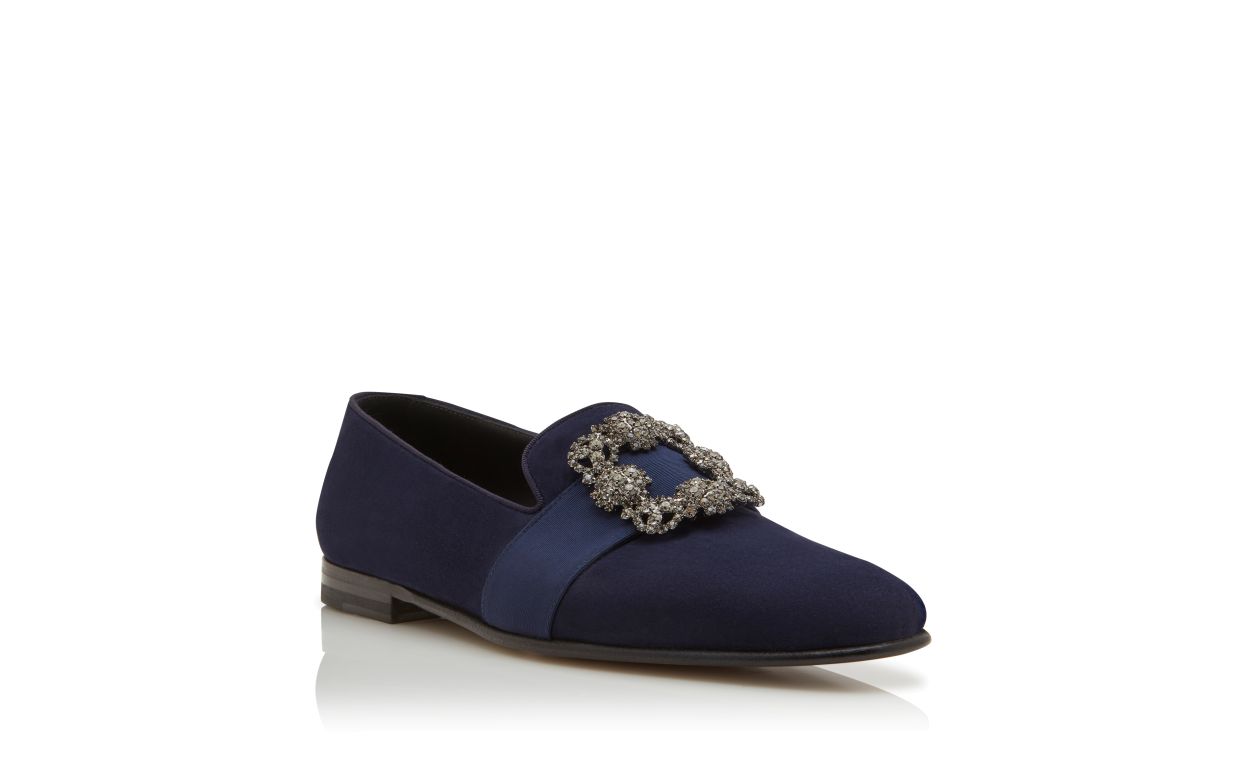 Loafers in Pelle Suede Blu Notte con Fibbia di Gioiello