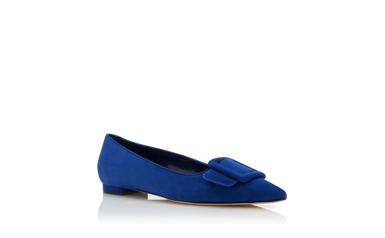Pumps piatte con fibbia in pelle blu
