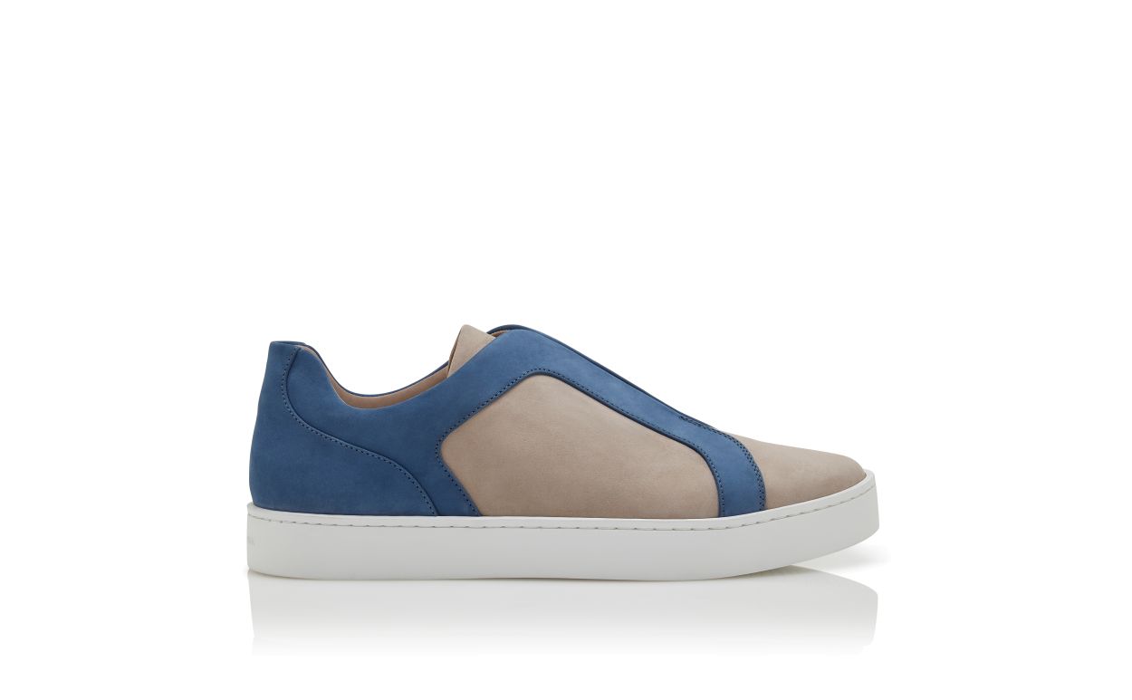 Scarpe da ginnastica in pelle di vitello grigia e blu