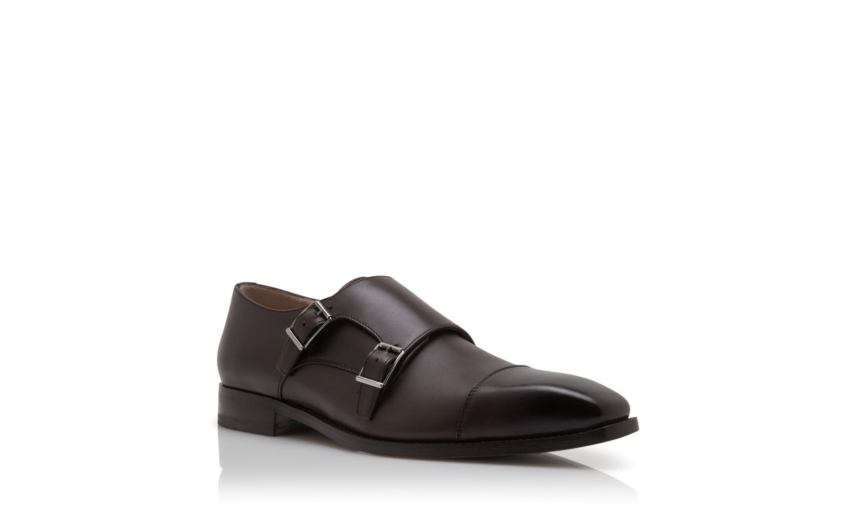 Scarpe da uomo in pelle di vitello marrone scuro con fibbia