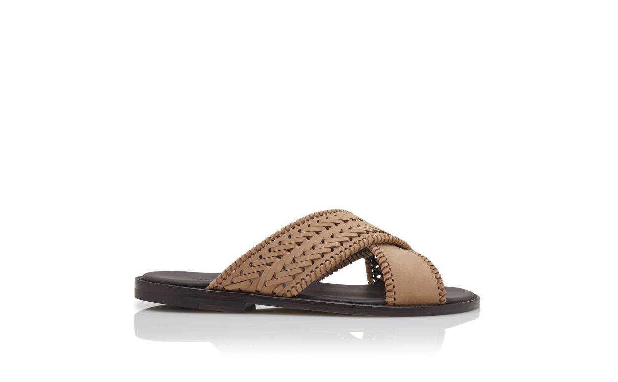 Sandali in pelle di vitello marrone chiaro intrecciata