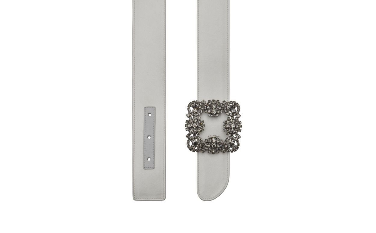 Cintura in satin bianco con fibbia cristallo